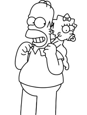 Simpsonlar boyama sayfası,  coloring page, Homer ve Maggie Simpson’ı çizin, 