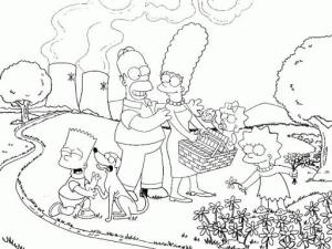 Simpsonlar boyama sayfası,  coloring page, Picnic Familiar Simpson, 