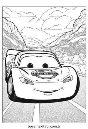 Şimşek McQueen boyama sayfası – sevimli karakter, sanatsal çalışma