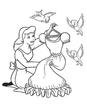 Sindirella boyama sayfası,  coloring page, Külkedisi Elbiseyi Tutuyor, 