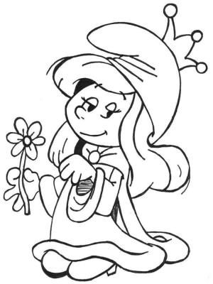 Şirinler boyama sayfası,  coloring page, Çiçekli Şirin, 