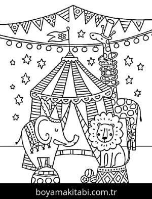 Sirk boyama sayfası – basit çizim, kolay boyama