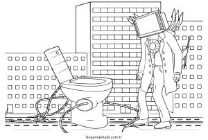 Skibidi Toilet boyama sayfası – sanatsal çalışma, çocuklar için