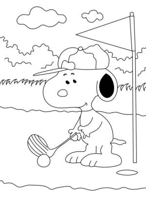 Snoopy boyama sayfası,  coloring page, Sevimli Snoopy Golf Oynuyor, 