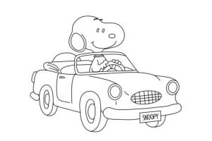 Snoopy boyama sayfası,  coloring page, Snoopy Araba Sürmek, 