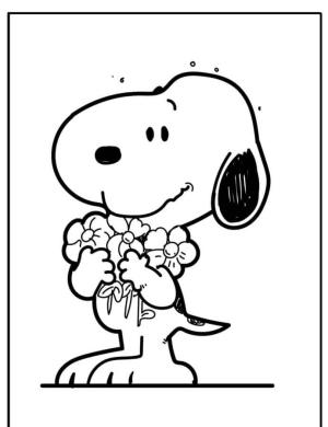 Snoopy boyama sayfası,  coloring page, Snoopy çiçekli, 