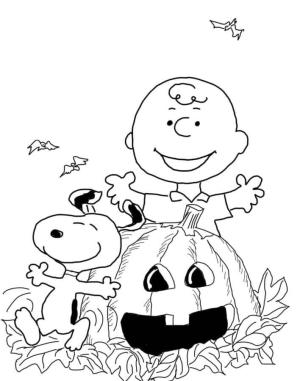 Snoopy boyama sayfası,  coloring page, Cadılar Bayramında Komik Charlie ve Snoopy, 