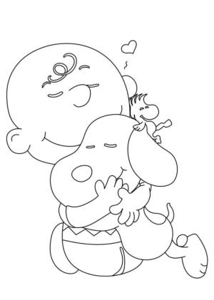 Snoopy boyama sayfası,  coloring page, Fıstık Snoopy’ye sarılıyor, 