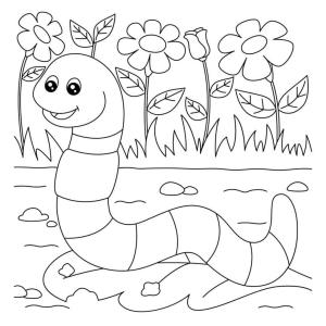 Solucan boyama sayfası,  coloring page, Çiçekli Eğlenceli Solucan, 