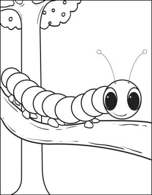 Solucan boyama sayfası,  coloring page, Ağaç Dalındaki Solucan, 