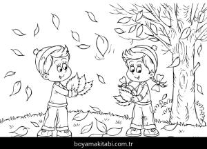 Sonbahar boyama sayfası – çocuk aktivitesi, PDF indir