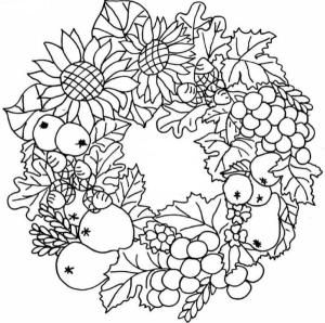 Sonbahar boyama sayfası,  coloring page, Sonbahar meyvelerinden oluşan zarif çelenk, 