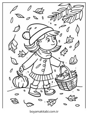 Sonbahar boyama sayfası – sevimli karakter, sanatsal çalışma