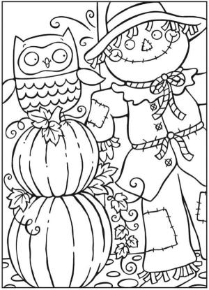 Sonbahar boyama sayfası,  coloring page, Baykuş yalnız korkuluğu ziyarete uçtu, 