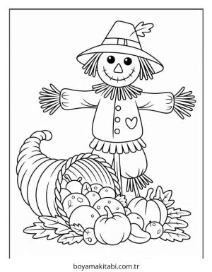 Sonbahar boyama sayfası – PDF indir, sevimli karakter