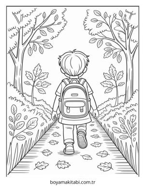 Sonbahar boyama sayfası – çocuk aktivitesi, PDF indir