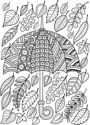 Sonbahar boyama sayfası,  coloring page, Desenli bir şemsiye sizi düşen yapraklardan kurtaracak, 