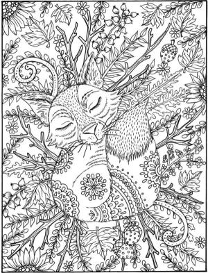 Sonbahar boyama sayfası,  coloring page, Kurutulmuş çiçekler içinde küçük tilki, 