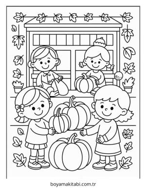 Sonbahar boyama sayfası – PDF indir, sevimli karakter
