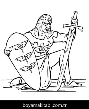 Şövalye boyama sayfası – kolay boyama, eğitici aktivite