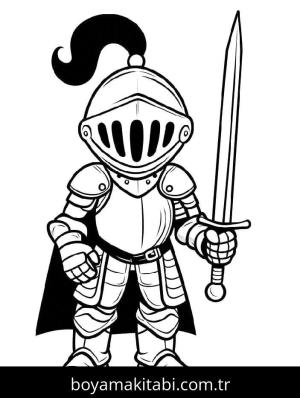 Şövalye boyama sayfası – çizgi film temalı, basit çizim