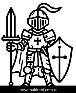 Şövalye boyama sayfası – basit çizim, kolay boyama