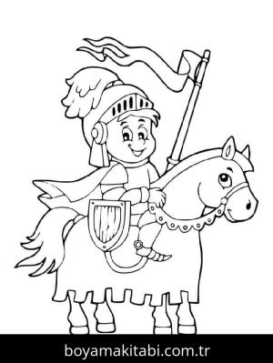 Şövalye boyama sayfası – çizgi film temalı, basit çizim