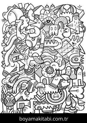 Soyut boyama sayfası – sevimli karakter, sanatsal çalışma