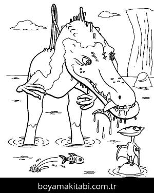 Spinosaurus Dinazor boyama sayfası,  coloring page, , Spinosaurus Hunting The Fish