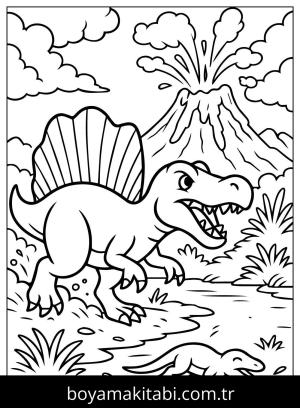 Spinosaurus Dinazor boyama sayfası,  coloring page, , Spinosaurus With Volcano