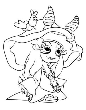 Splatoon boyama sayfası,  coloring page, Kız kardeşlerden biri, başında salyangoz bulunan alışılmadık kıyafetler giyiyor, 