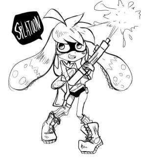 Splatoon boyama sayfası,  coloring page, Savaşçı Kız Boyalarla Çekime Hazır, 