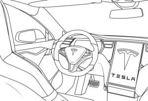 Spor Araba boyama sayfası,  coloring page, Tesla salonunun iç kısmının ayrıntılı boyama sayfası, 