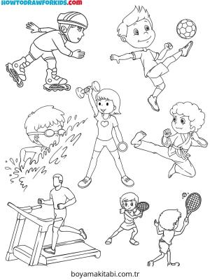 Spor boyama sayfası – çizgi film temalı, basit çizim