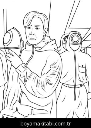 Squid Game boyama sayfası – çocuklar için, çizgi film temalı