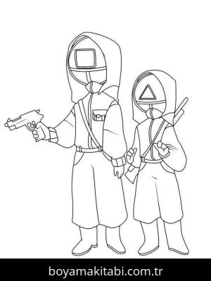 Squid Game boyama sayfası – kolay boyama, eğitici aktivite