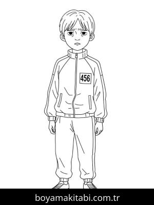 Squid Game boyama sayfası – sevimli karakter, sanatsal çalışma