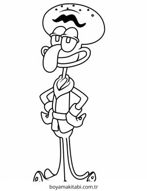 Squidward boyama sayfası – PDF indir, sevimli karakter
