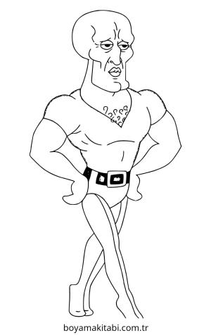 Squidward boyama sayfası – kolay boyama, eğitici aktivite