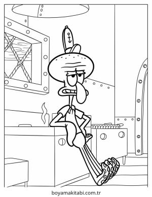 Squidward boyama sayfası – eğlenceli etkinlik, el becerilerini geliştirir