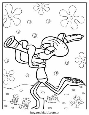 Squidward boyama sayfası – basit çizim, kolay boyama