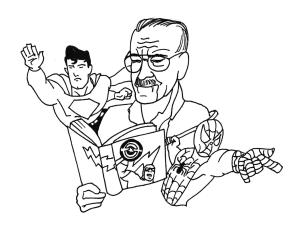 Stan Lee boyama sayfası,  coloring page, Stan Lee ve Süpermen kitap Okuyor, 