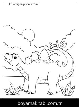 Stegosaurus Dinazor boyama sayfası,  coloring page, , Happy Dinosaur In Forestt