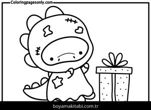 Stegosaurus Dinazor boyama sayfası,  coloring page, , Cute Dinosaur With Gift1