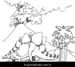 Stegosaurus Dinazor boyama sayfası,  coloring page, , Volcano Goes Mad From Dinosaurs