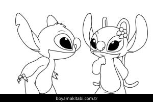 Stitch ve Angel boyama sayfası – sevimli karakter, sanatsal çalışma