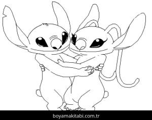 Stitch ve Angel boyama sayfası – basit çizim, kolay boyama