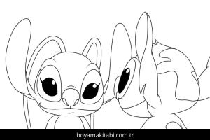 Stitch ve Angel boyama sayfası – evde etkinlik, ücretsiz yazdır