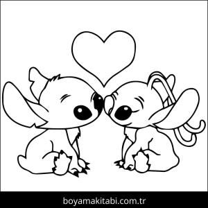 Stitch ve Angel boyama sayfası – kolay boyama, eğitici aktivite