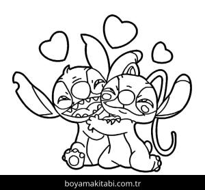 Stitch ve Angel boyama sayfası – PDF indir, sevimli karakter